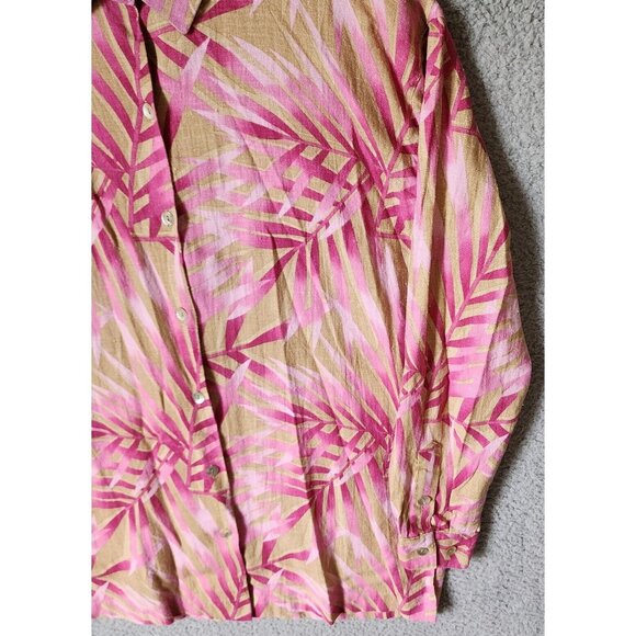Caroline Kendrick Set Maxi Dress/Button Up Top Linen Blend Pink Tropical 14/M - Picture 16 of 16